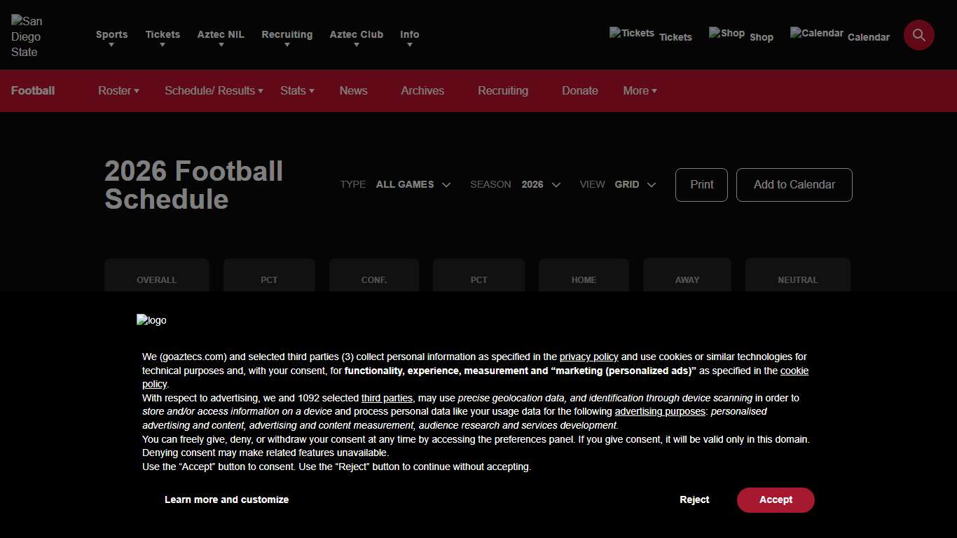 Football 2026 - San Diego State Aztecs