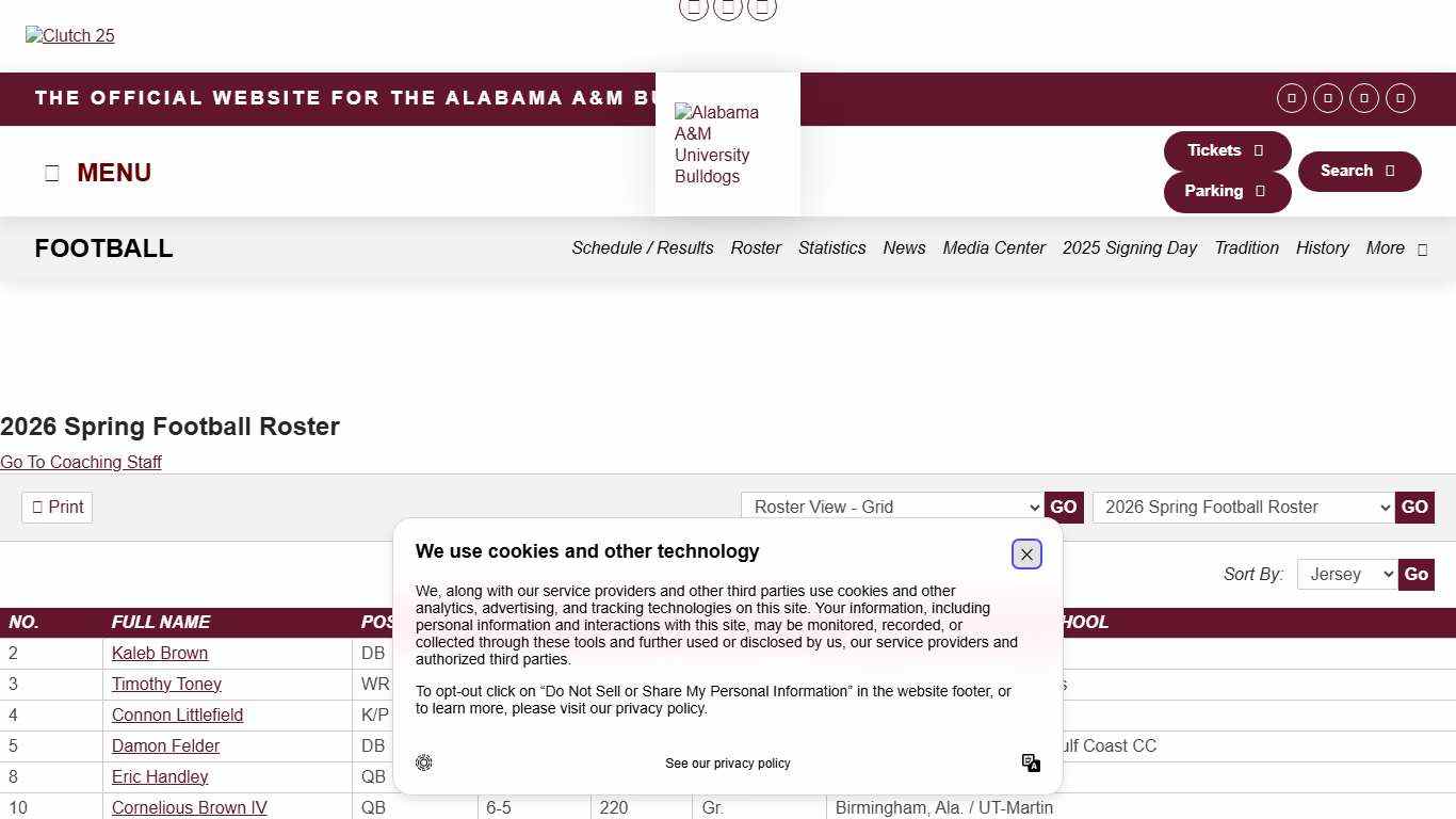 2026 Football Roster - Alabama A&M Athletics